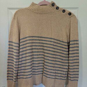 St. John's Bay Size Medium Tan w/ Black Stripes Pull-Over Sweater